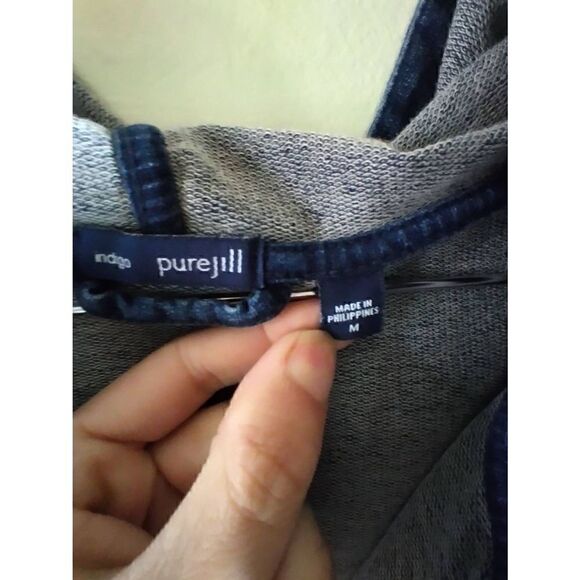 Pure Jill Indigo Bottom Shirt Button Up Hoodie Size Medium Blue - Picture 3 of 7